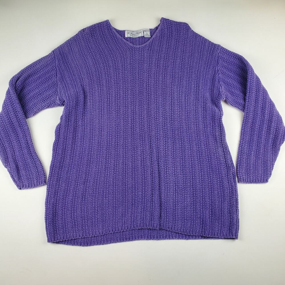 A Knitch Above Vintage Cable Knit Cotton Ribbed Pullover Sweater Top Purple L